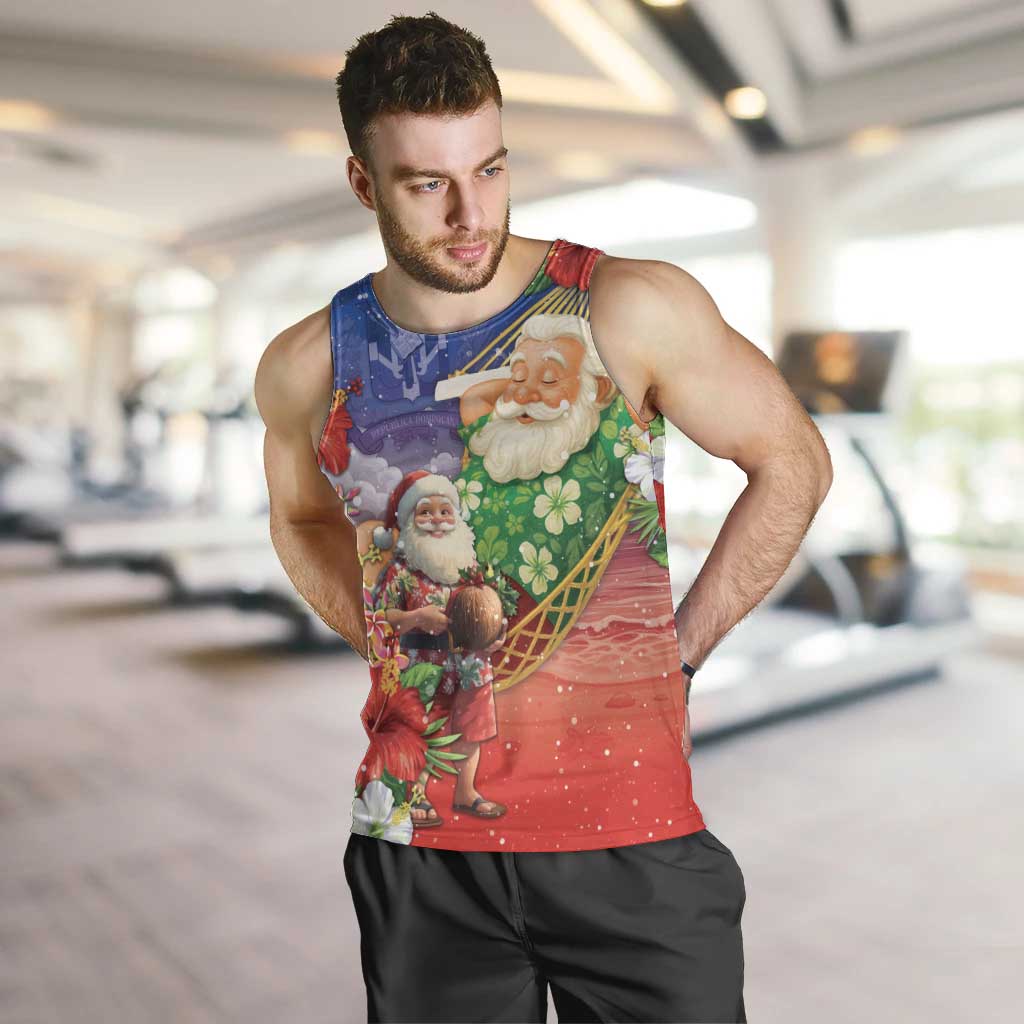 Dominican Republic Christmas Men Tank Top Santa Relaxing On The Beach - Wonder Print Shop