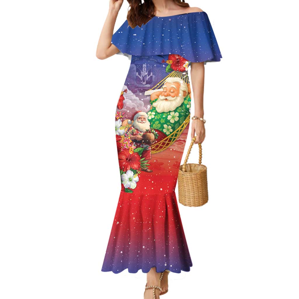 Dominican Republic Christmas Mermaid Dress Santa Relaxing On The Beach - Wonder Print Shop