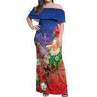 Dominican Republic Christmas Off Shoulder Maxi Dress Santa Relaxing On The Beach - Wonder Print Shop
