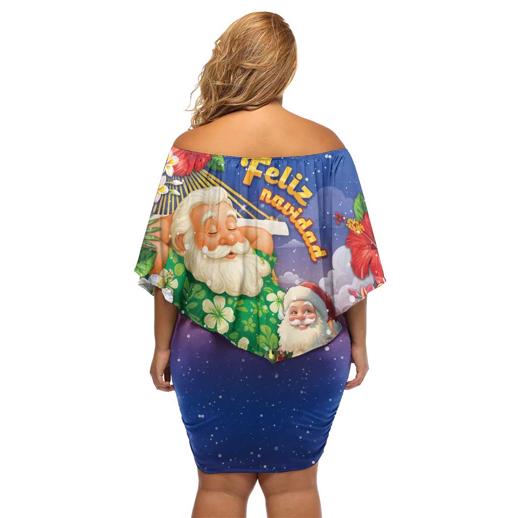 Dominican Republic Christmas Off Shoulder Short Dress Santa Relaxing On The Beach - Wonder Print Shop