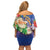 Dominican Republic Christmas Off Shoulder Short Dress Santa Relaxing On The Beach - Wonder Print Shop