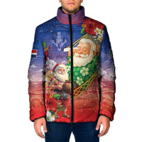 Dominican Republic Christmas Padded Jacket Santa Relaxing On The Beach - Wonder Print Shop