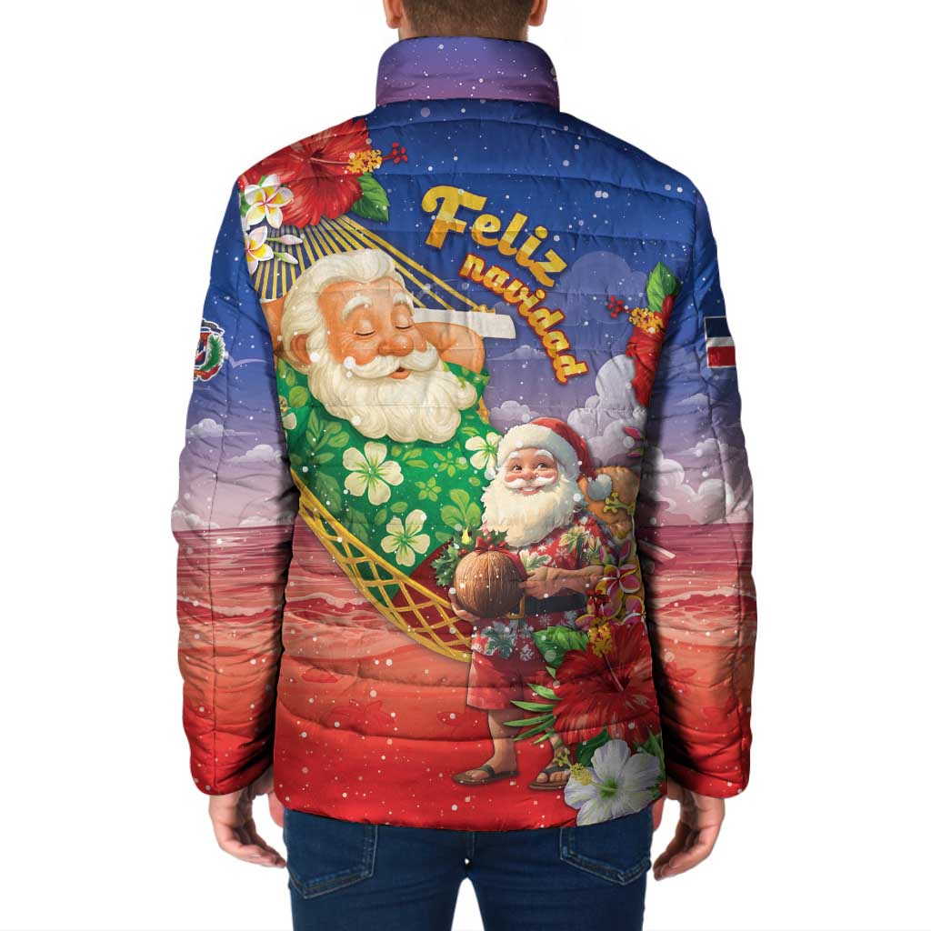 Dominican Republic Christmas Padded Jacket Santa Relaxing On The Beach - Wonder Print Shop