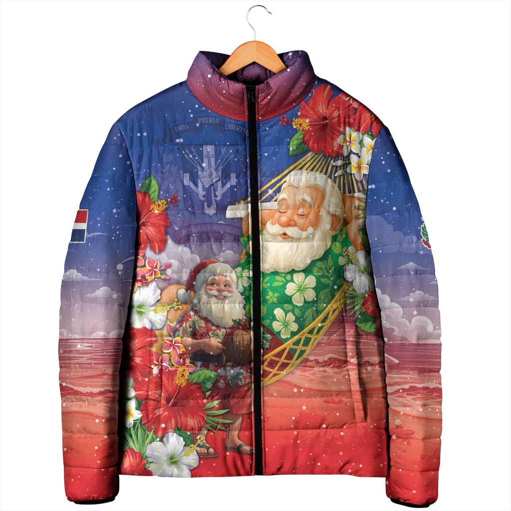 Dominican Republic Christmas Padded Jacket Santa Relaxing On The Beach - Wonder Print Shop