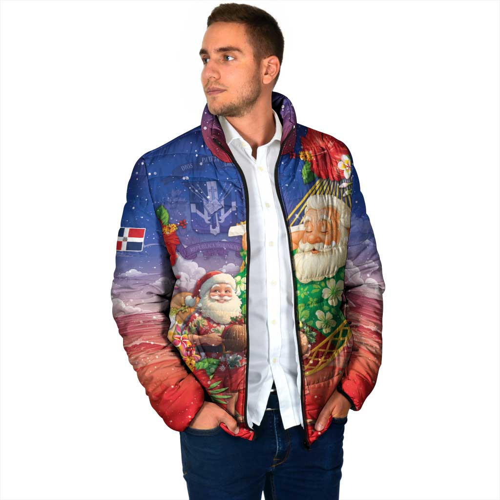 Dominican Republic Christmas Padded Jacket Santa Relaxing On The Beach - Wonder Print Shop
