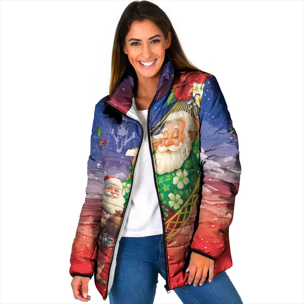 Dominican Republic Christmas Padded Jacket Santa Relaxing On The Beach - Wonder Print Shop