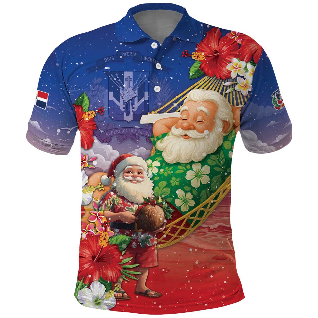 Dominican Republic Christmas Polo Shirt Santa Relaxing On The Beach - Wonder Print Shop