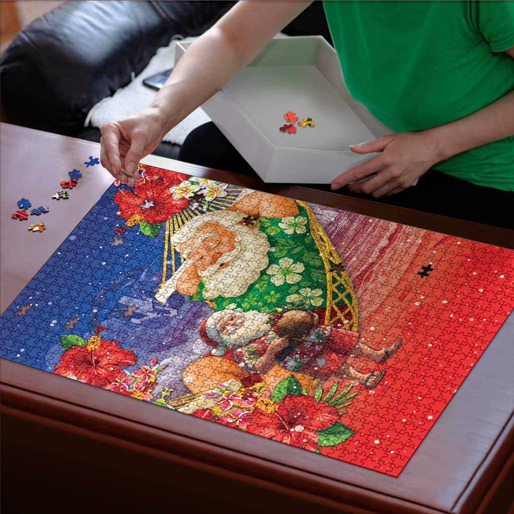 Dominican Republic Christmas Puzzle Santa Relaxing On The Beach - Wonder Print Shop
