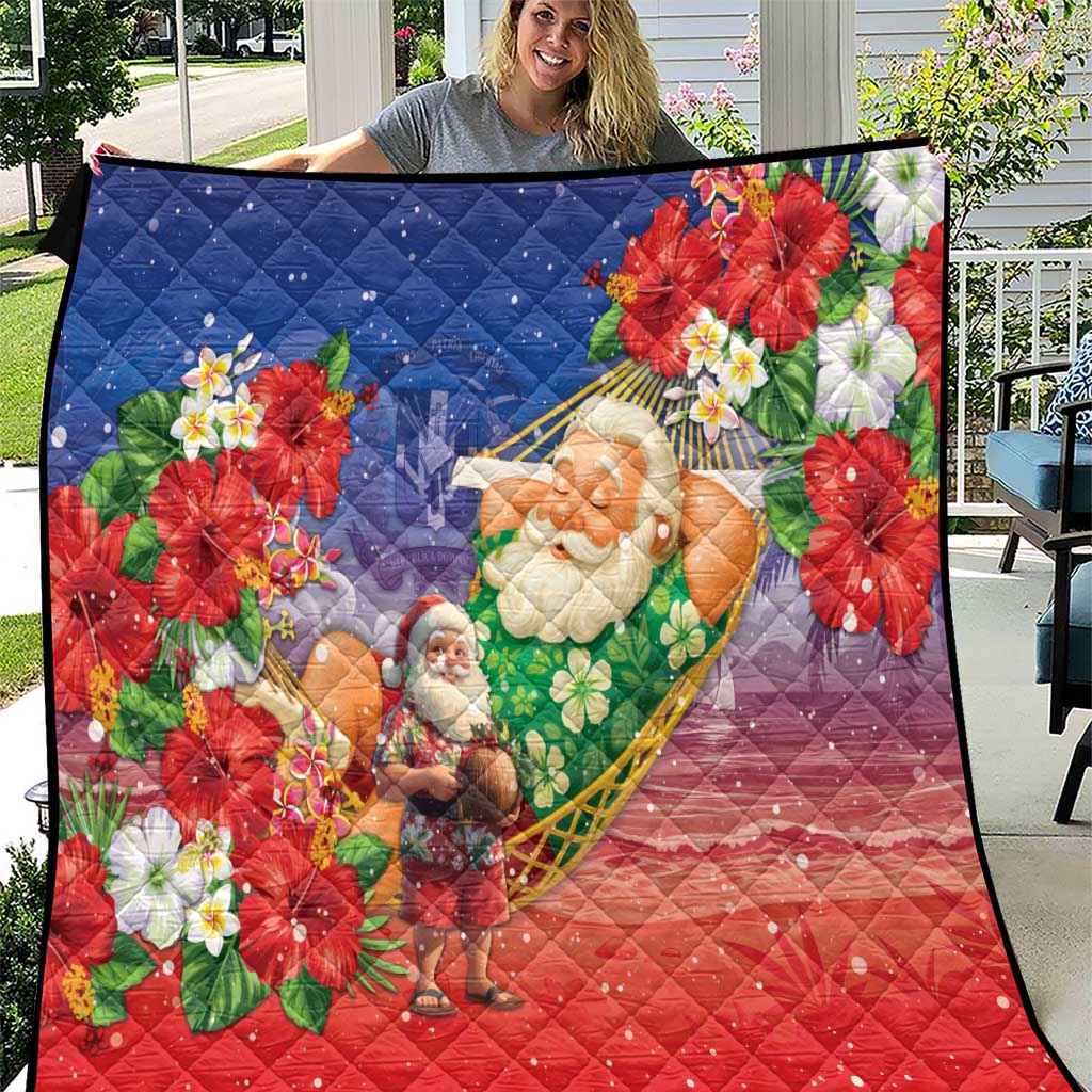 Dominican Republic Christmas Quilt Santa Relaxing On The Beach - Wonder Print Shop