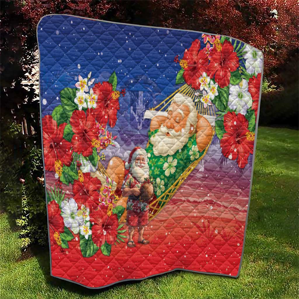 Dominican Republic Christmas Quilt Santa Relaxing On The Beach - Wonder Print Shop