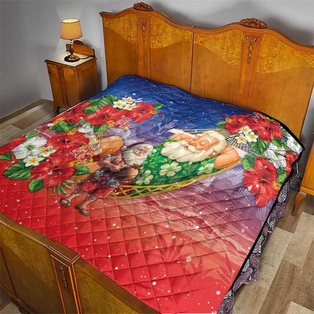 Dominican Republic Christmas Quilt Santa Relaxing On The Beach - Wonder Print Shop