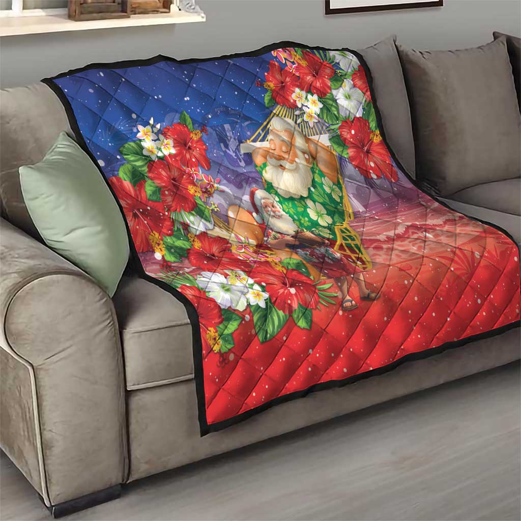 Dominican Republic Christmas Quilt Santa Relaxing On The Beach - Wonder Print Shop