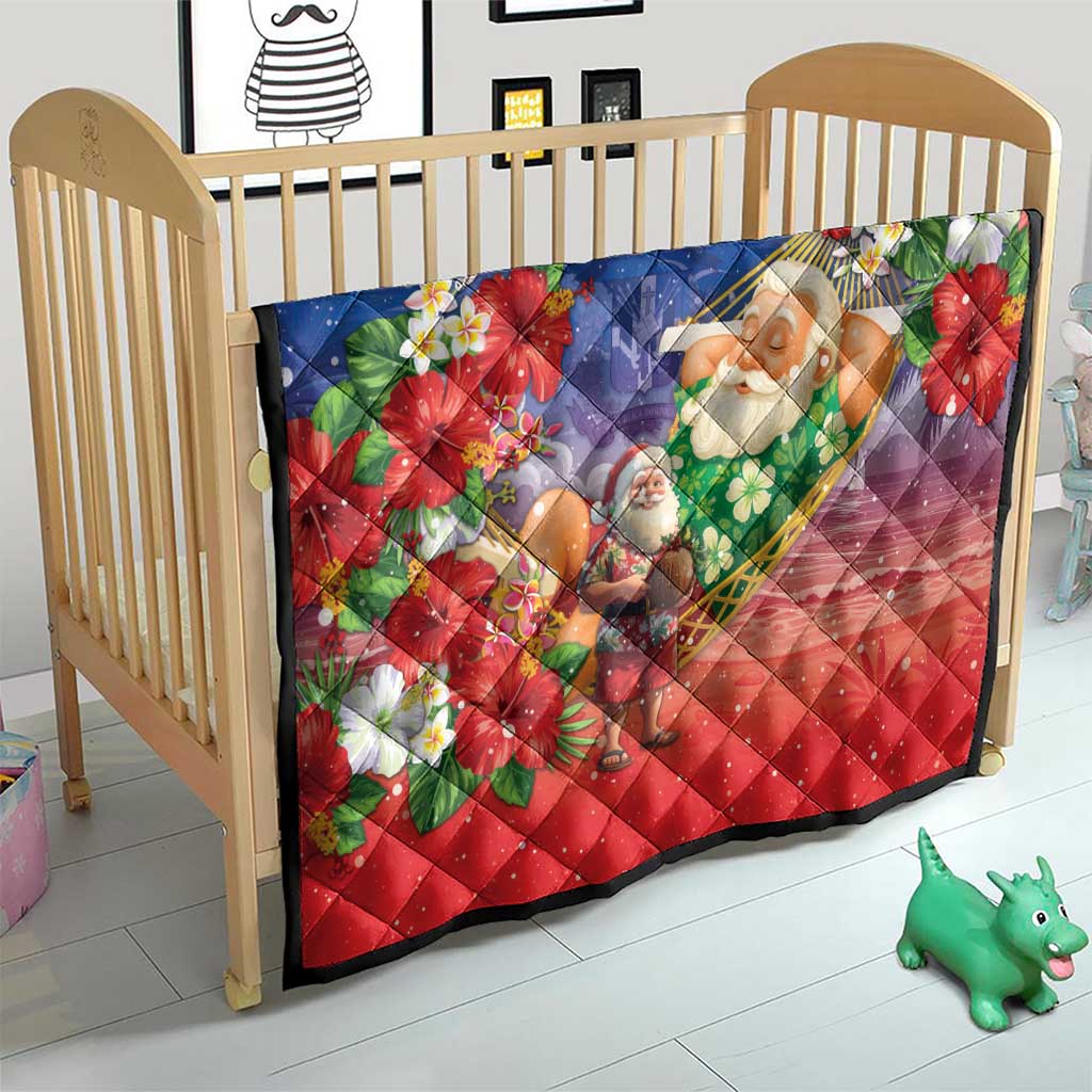 Dominican Republic Christmas Quilt Santa Relaxing On The Beach - Wonder Print Shop