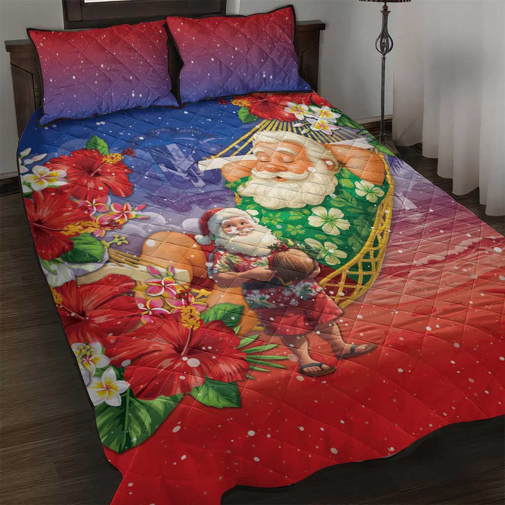 Dominican Republic Christmas Quilt Bed Set Santa Relaxing On The Beach - Wonder Print Shop