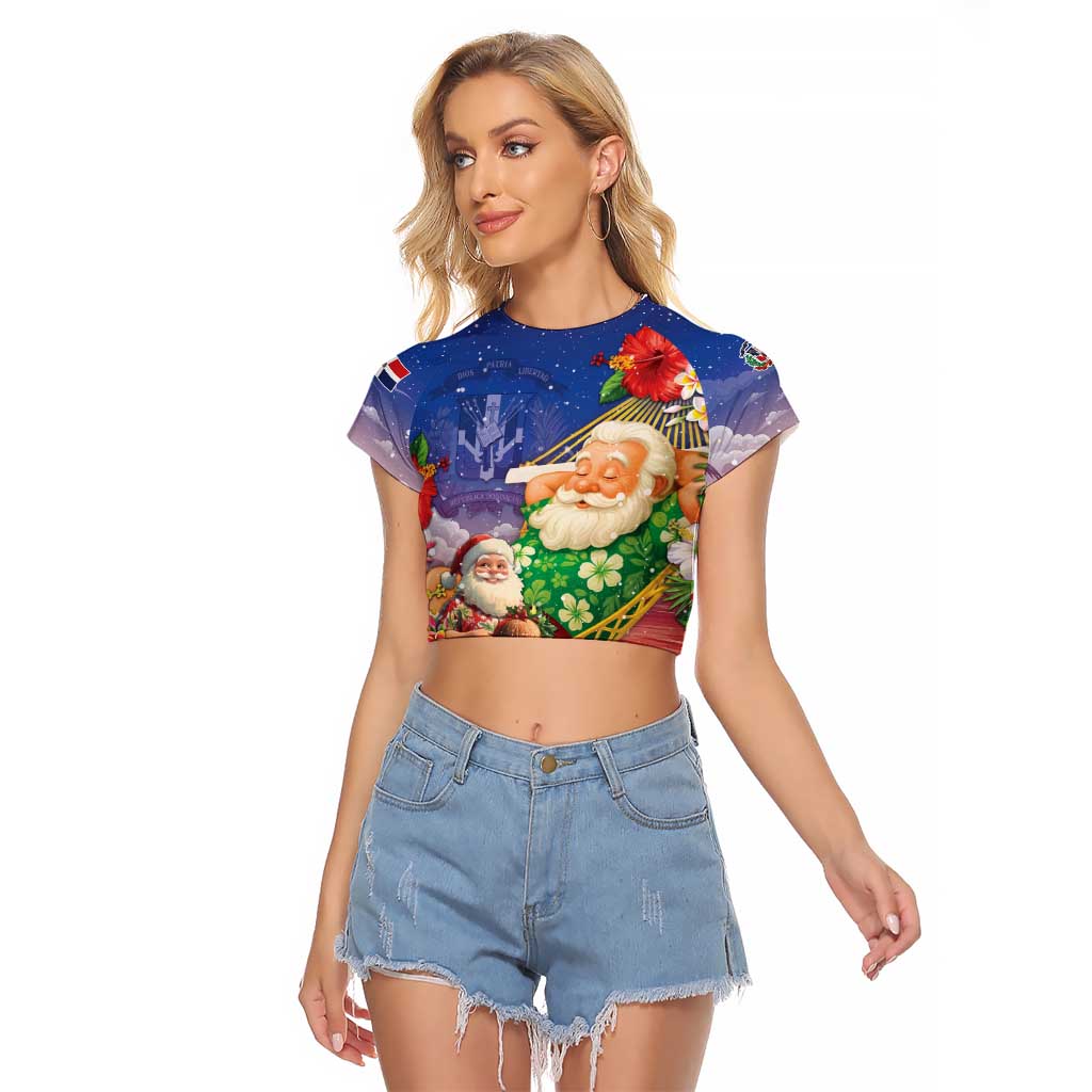 Dominican Republic Christmas Raglan Cropped T Shirt Santa Relaxing On The Beach - Wonder Print Shop