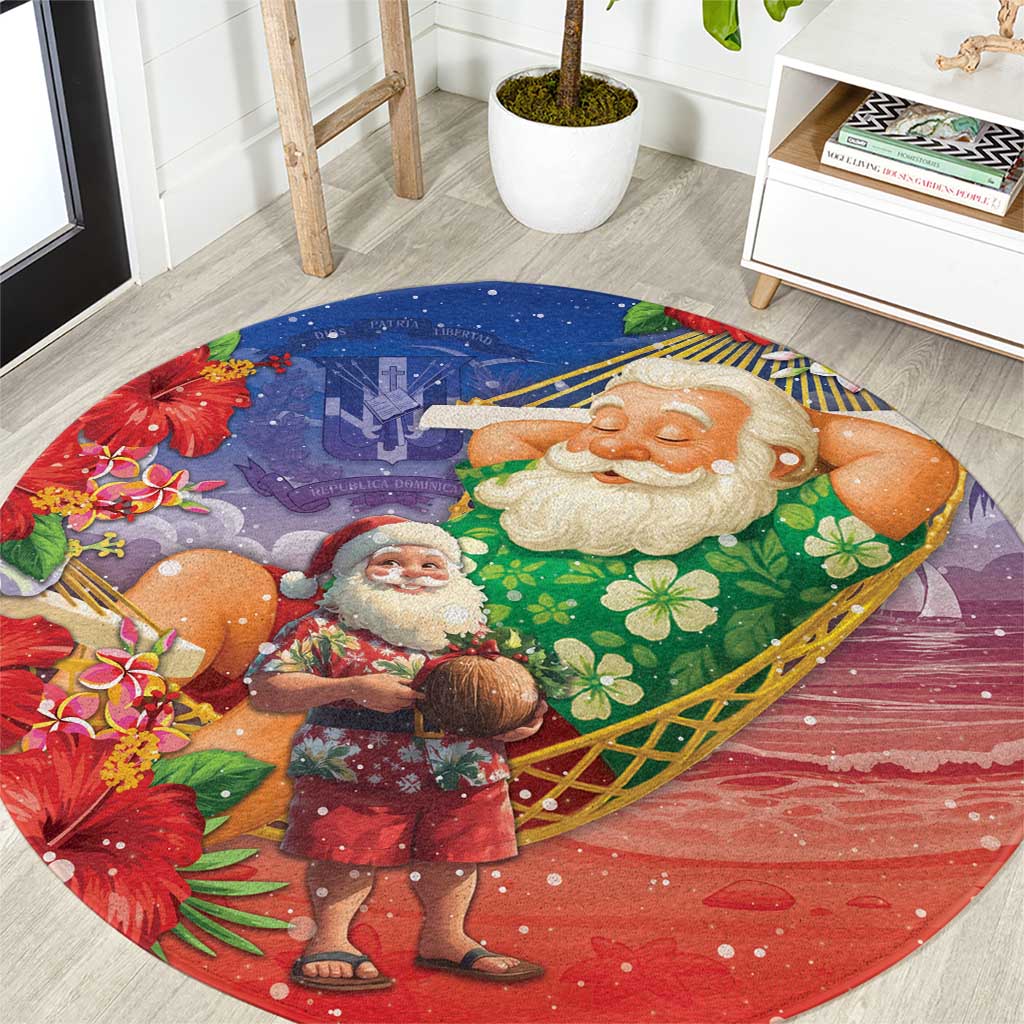Dominican Republic Christmas Round Carpet Santa Relaxing On The Beach - Wonder Print Shop