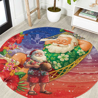 Dominican Republic Christmas Round Carpet Santa Relaxing On The Beach - Wonder Print Shop