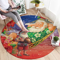 Dominican Republic Christmas Round Carpet Santa Relaxing On The Beach - Wonder Print Shop