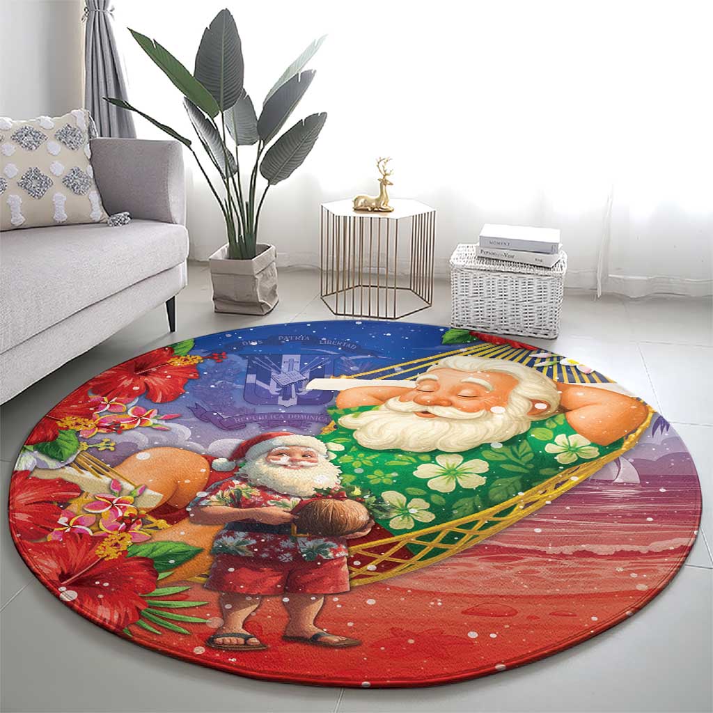 Dominican Republic Christmas Round Carpet Santa Relaxing On The Beach - Wonder Print Shop