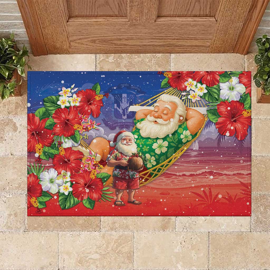 Dominican Republic Christmas Rubber Doormat Santa Relaxing On The Beach - Wonder Print Shop