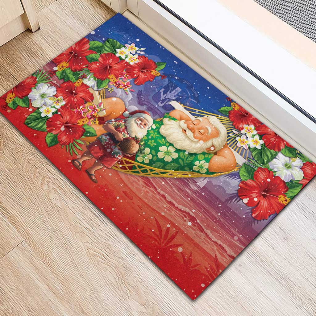 Dominican Republic Christmas Rubber Doormat Santa Relaxing On The Beach - Wonder Print Shop