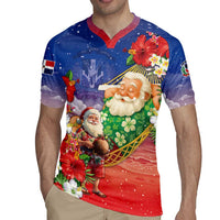 Dominican Republic Christmas Rugby Jersey Santa Relaxing On The Beach - Wonder Print Shop