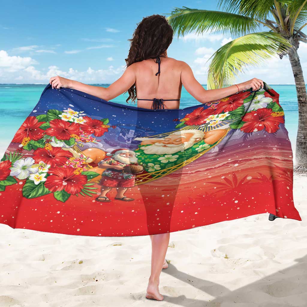 Dominican Republic Christmas Sarong Santa Relaxing On The Beach - Wonder Print Shop