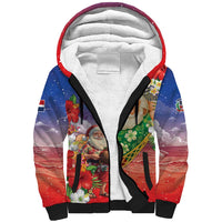 Dominican Republic Christmas Sherpa Hoodie Santa Relaxing On The Beach - Wonder Print Shop