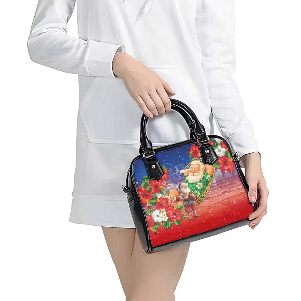 Dominican Republic Christmas Shoulder Handbag Santa Relaxing On The Beach - Wonder Print Shop