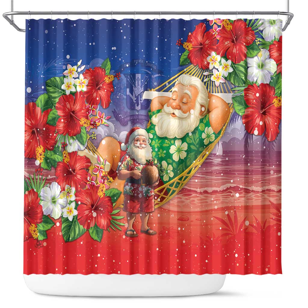 Dominican Republic Christmas Shower Curtain Santa Relaxing On The Beach - Wonder Print Shop