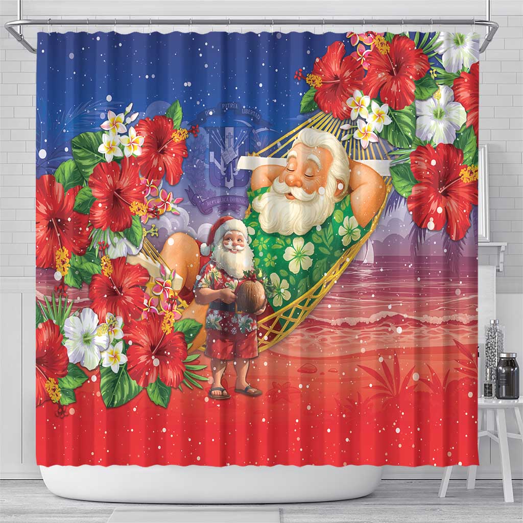 Dominican Republic Christmas Shower Curtain Santa Relaxing On The Beach - Wonder Print Shop