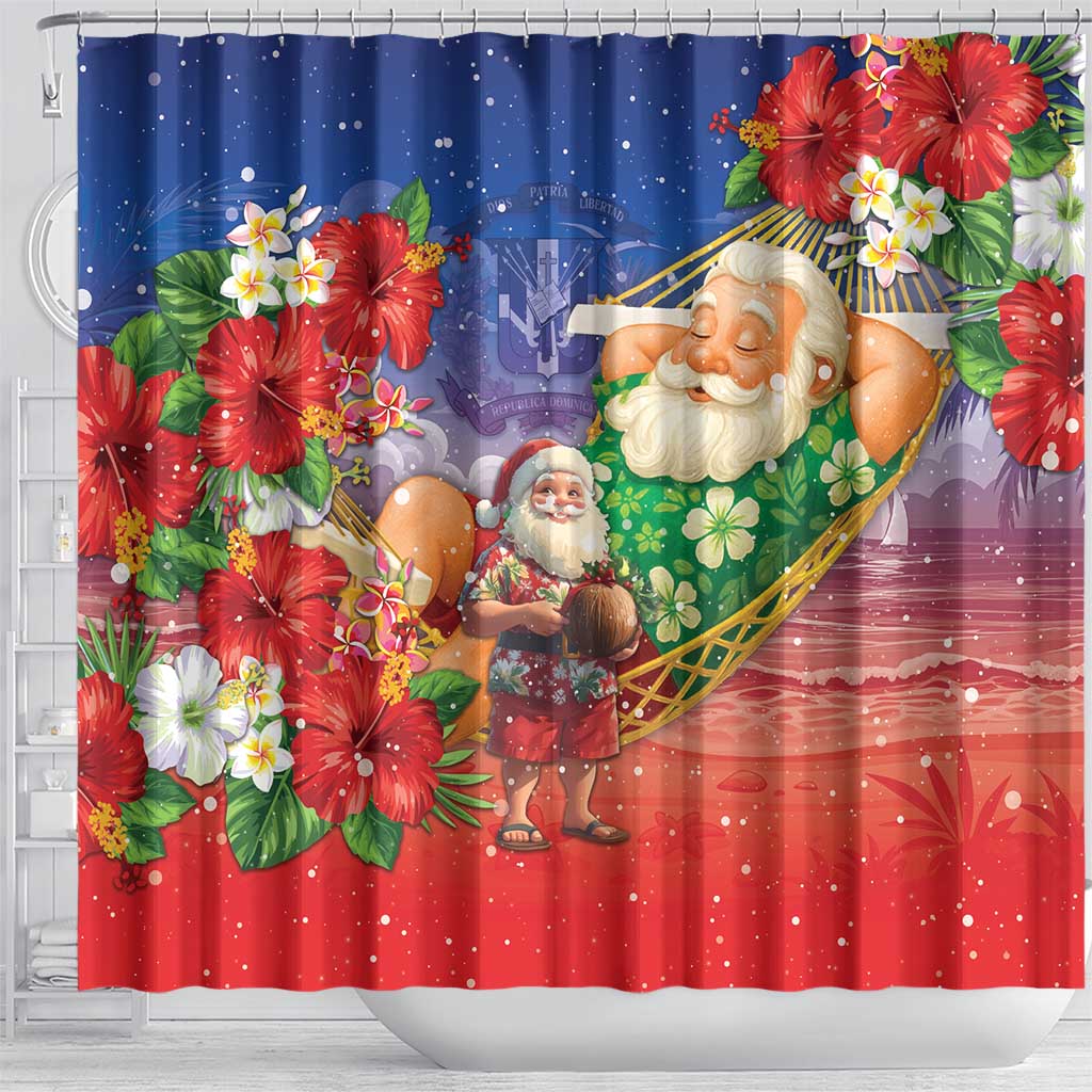 Dominican Republic Christmas Shower Curtain Santa Relaxing On The Beach - Wonder Print Shop