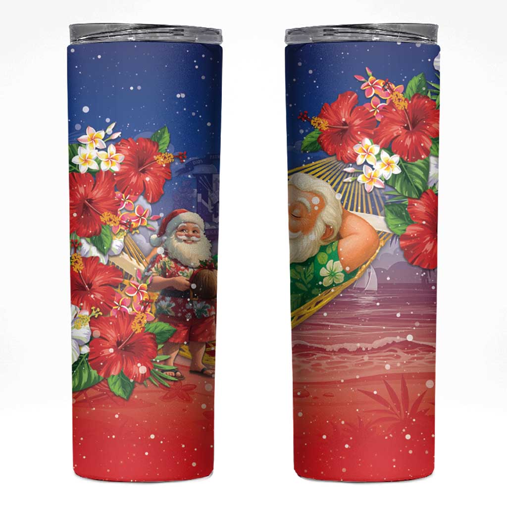 Dominican Republic Christmas Skinny Tumbler Santa Relaxing On The Beach - Wonder Print Shop