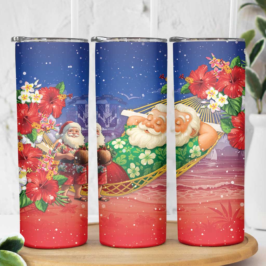 Dominican Republic Christmas Skinny Tumbler Santa Relaxing On The Beach - Wonder Print Shop