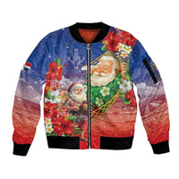 Dominican Republic Christmas Sleeve Zip Bomber Jacket Santa Relaxing On The Beach - Wonder Print Shop