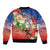 Dominican Republic Christmas Sleeve Zip Bomber Jacket Santa Relaxing On The Beach - Wonder Print Shop