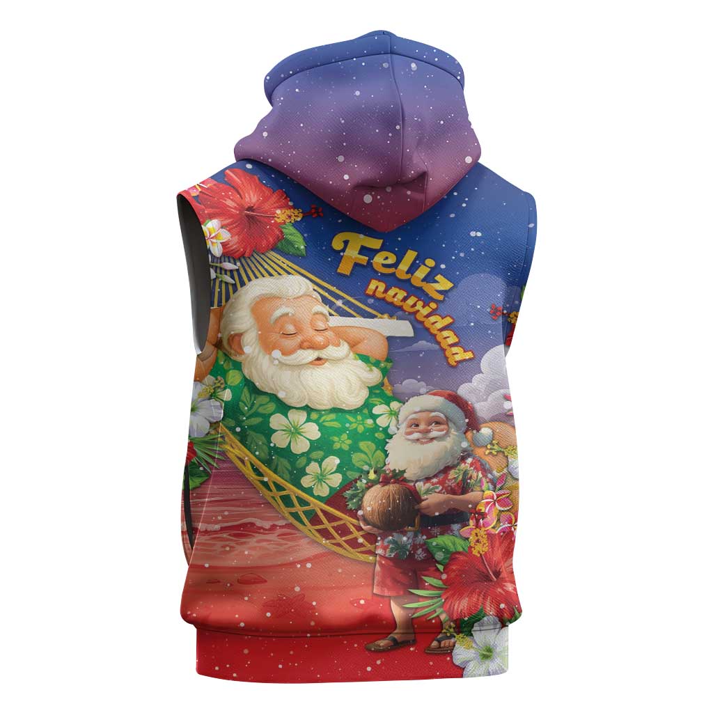 Dominican Republic Christmas Sleeveless Hoodie Santa Relaxing On The Beach - Wonder Print Shop