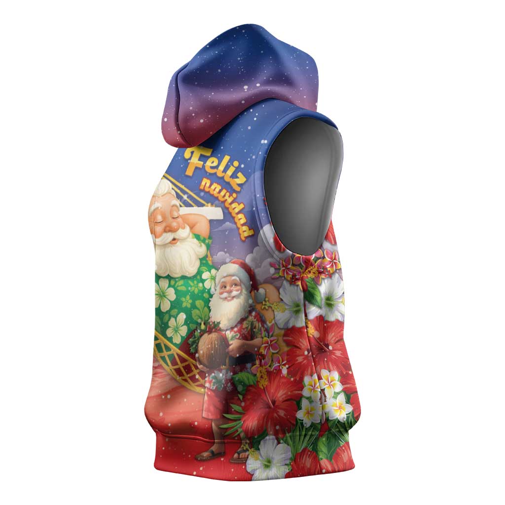 Dominican Republic Christmas Sleeveless Hoodie Santa Relaxing On The Beach - Wonder Print Shop