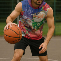 Dominican Republic Christmas Sleeveless Hoodie Santa Relaxing On The Beach - Wonder Print Shop