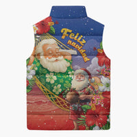 Dominican Republic Christmas Sleeveless Puffer Jacket Santa Relaxing On The Beach - Wonder Print Shop