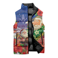 Dominican Republic Christmas Sleeveless Puffer Jacket Santa Relaxing On The Beach - Wonder Print Shop