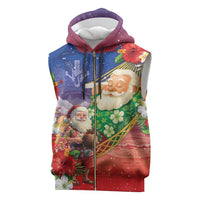 Dominican Republic Christmas Sleeveless Zip Hoodie Santa Relaxing On The Beach - Wonder Print Shop