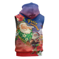 Dominican Republic Christmas Sleeveless Zip Hoodie Santa Relaxing On The Beach - Wonder Print Shop