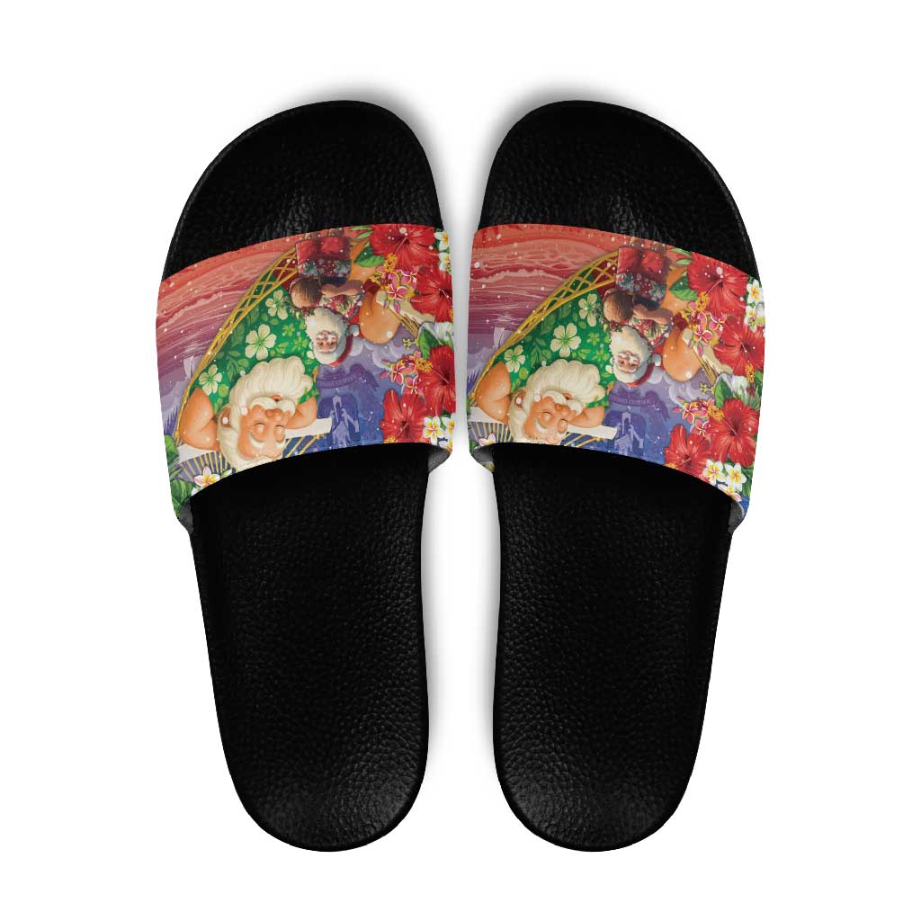 Dominican Republic Christmas Slide Sandals Santa Relaxing On The Beach - Wonder Print Shop
