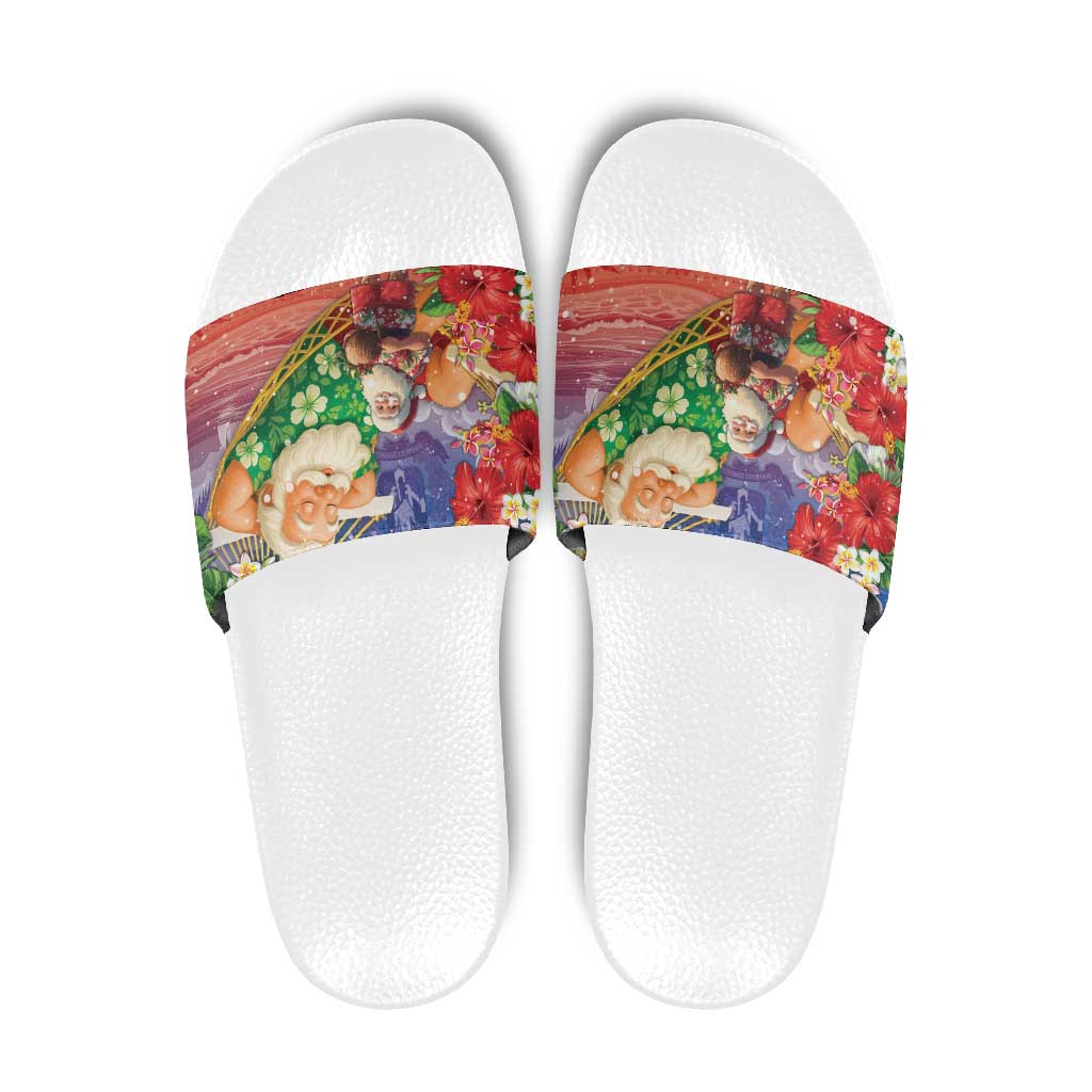 Dominican Republic Christmas Slide Sandals Santa Relaxing On The Beach - Wonder Print Shop