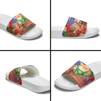 Dominican Republic Christmas Slide Sandals Santa Relaxing On The Beach - Wonder Print Shop