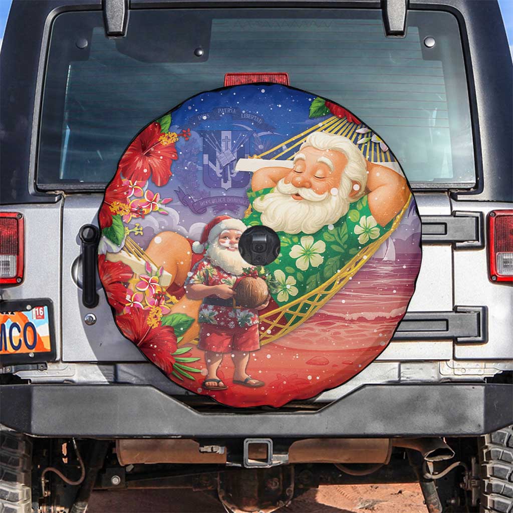 Dominican Republic Christmas Spare Tire Cover Santa Relaxing On The Beach - Wonder Print Shop