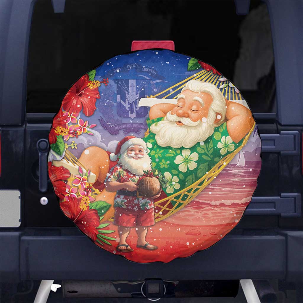 Dominican Republic Christmas Spare Tire Cover Santa Relaxing On The Beach - Wonder Print Shop
