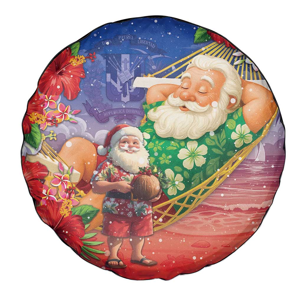 Dominican Republic Christmas Spare Tire Cover Santa Relaxing On The Beach - Wonder Print Shop