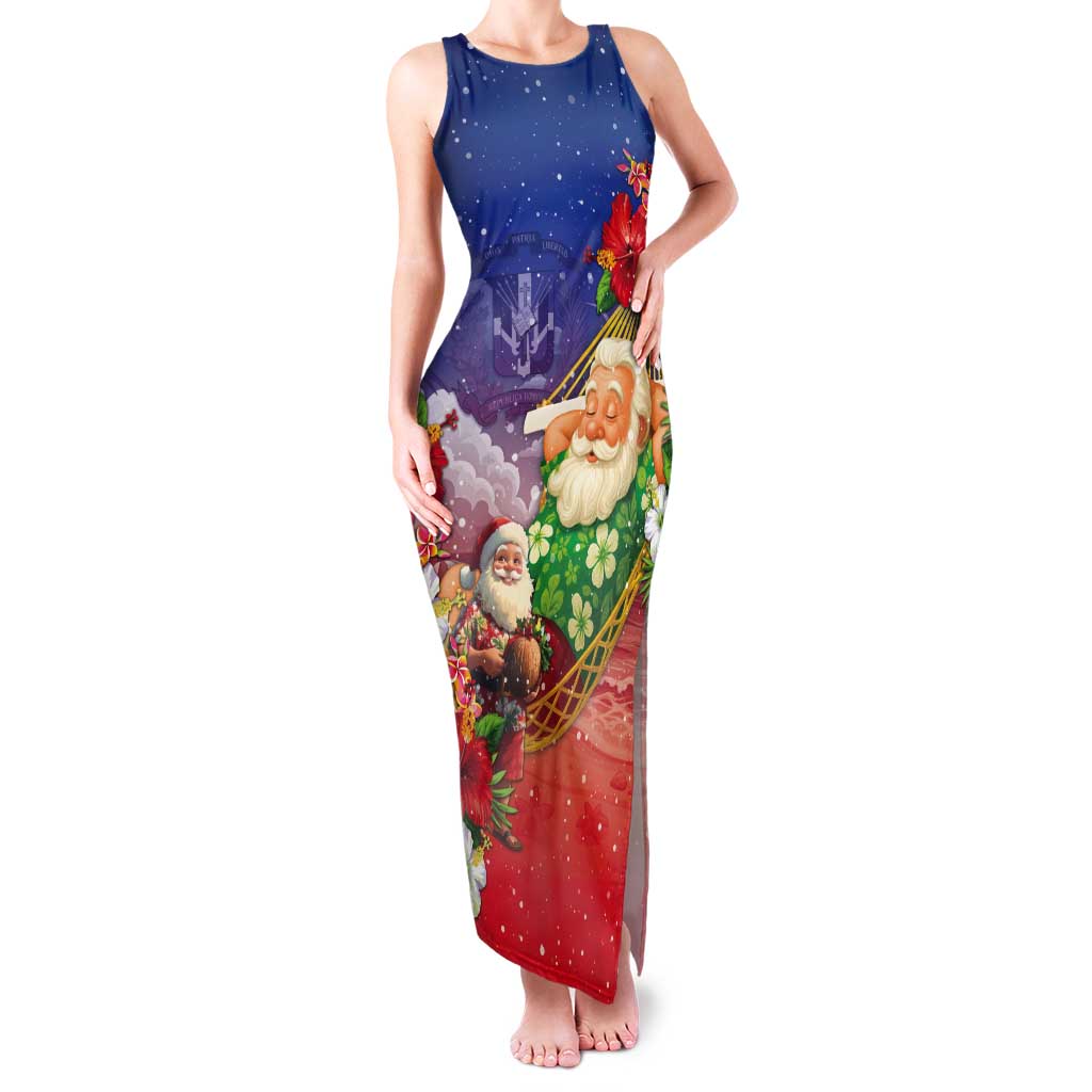 Dominican Republic Christmas Tank Maxi Dress Santa Relaxing On The Beach - Wonder Print Shop